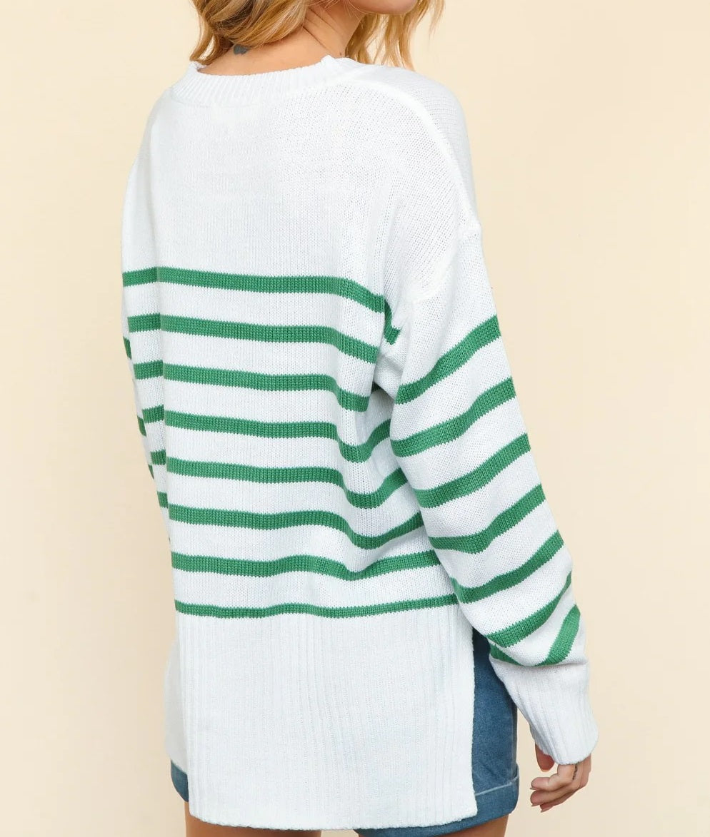 Women's Loose Fit High-Low Stripe Sweater