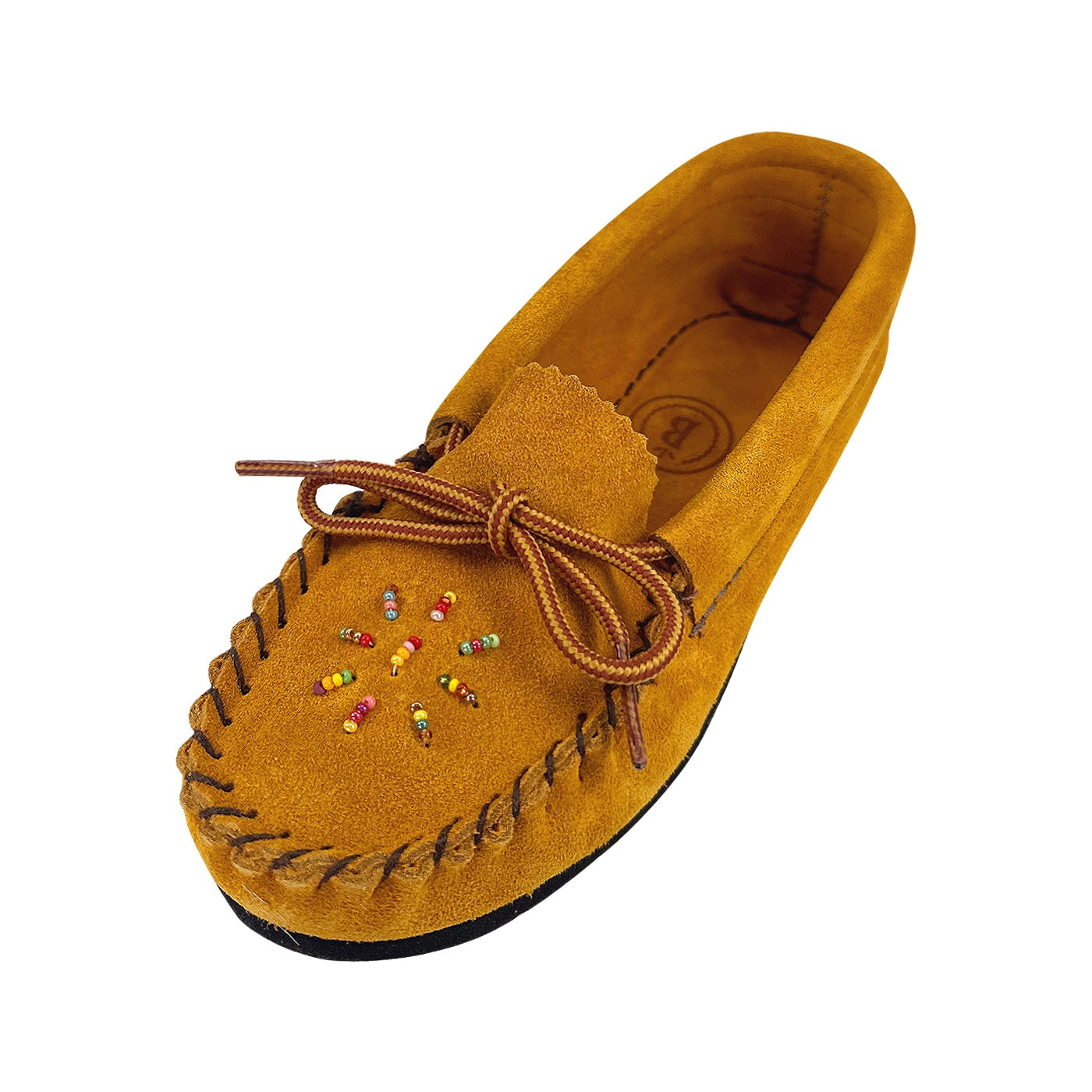 Authentic Children's Genuine Suede Rubber Sole Beaded Moccasin Shoes
