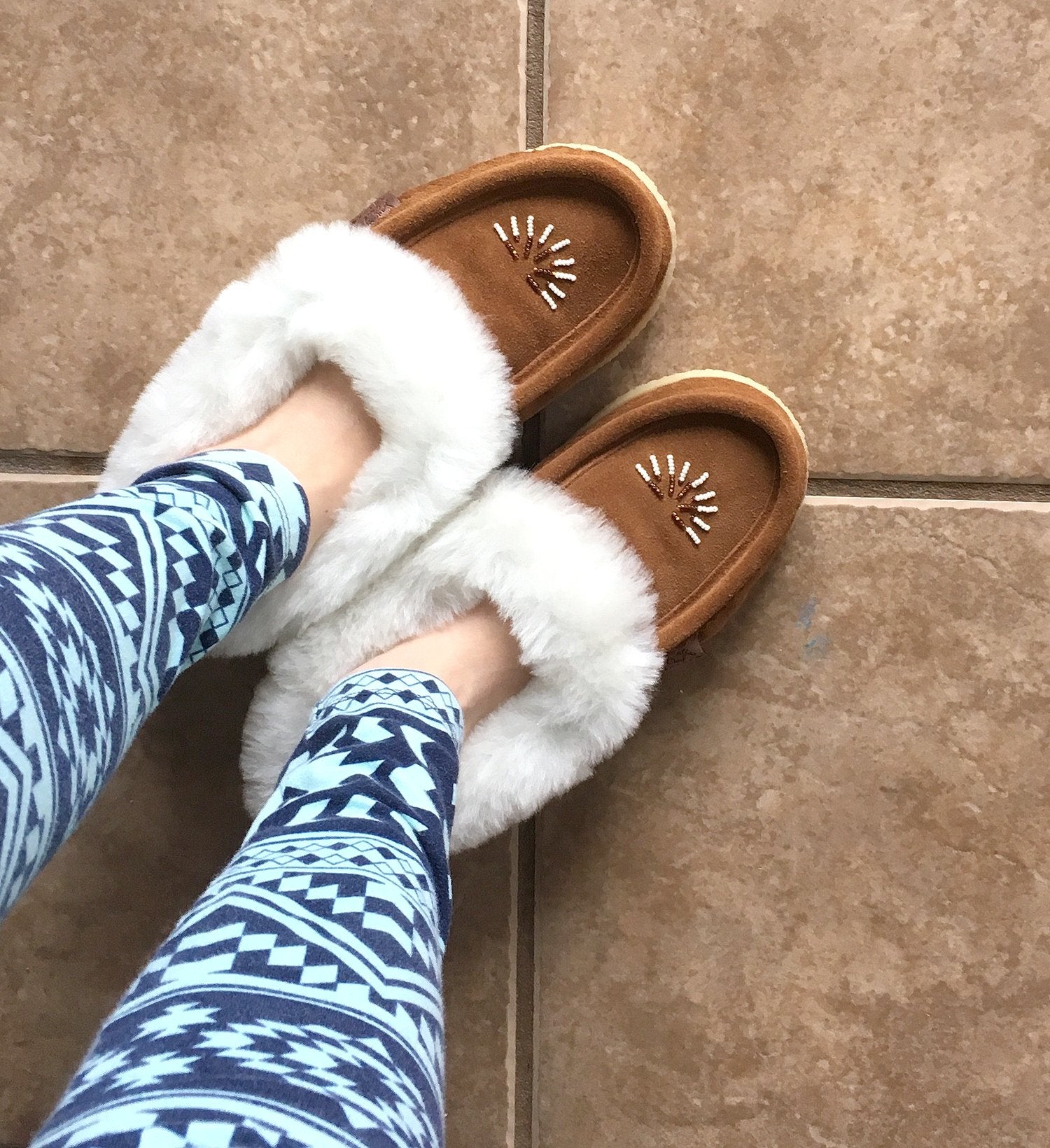 Women's Beaded Crepe Sole Sheepskin Moccasins