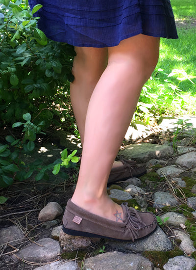 Women's Earthing Moccasin Shoes with Copper Rivet Fringed Crepe Sole