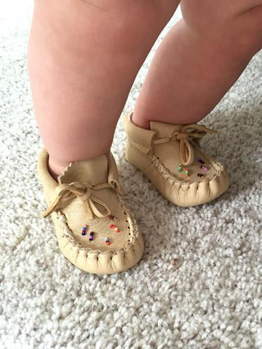 Children's Moose Hide Leather Beaded Moccasins