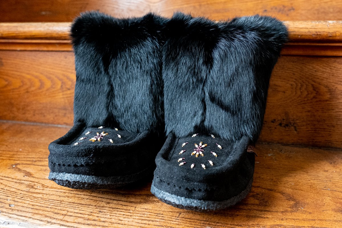 Women's Tsar 8" Black Rabbit Fur Moccasin Boots