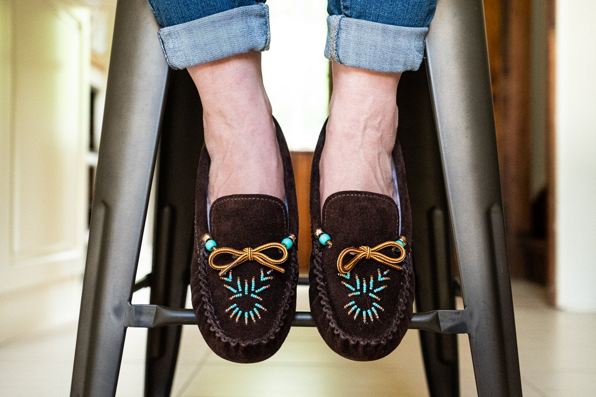 Women's Lined Beaded Suede Moccasins