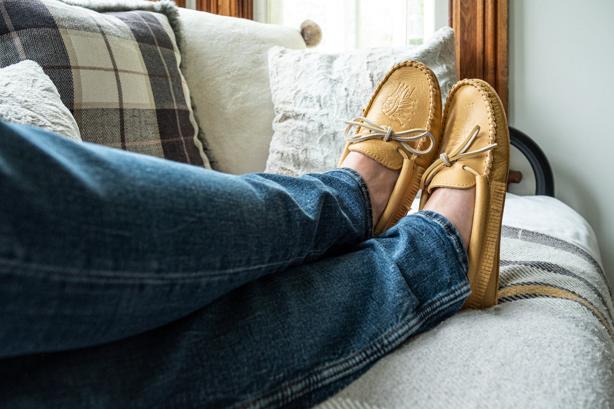 Men's Moose Hide Leather Fringed Moccasins