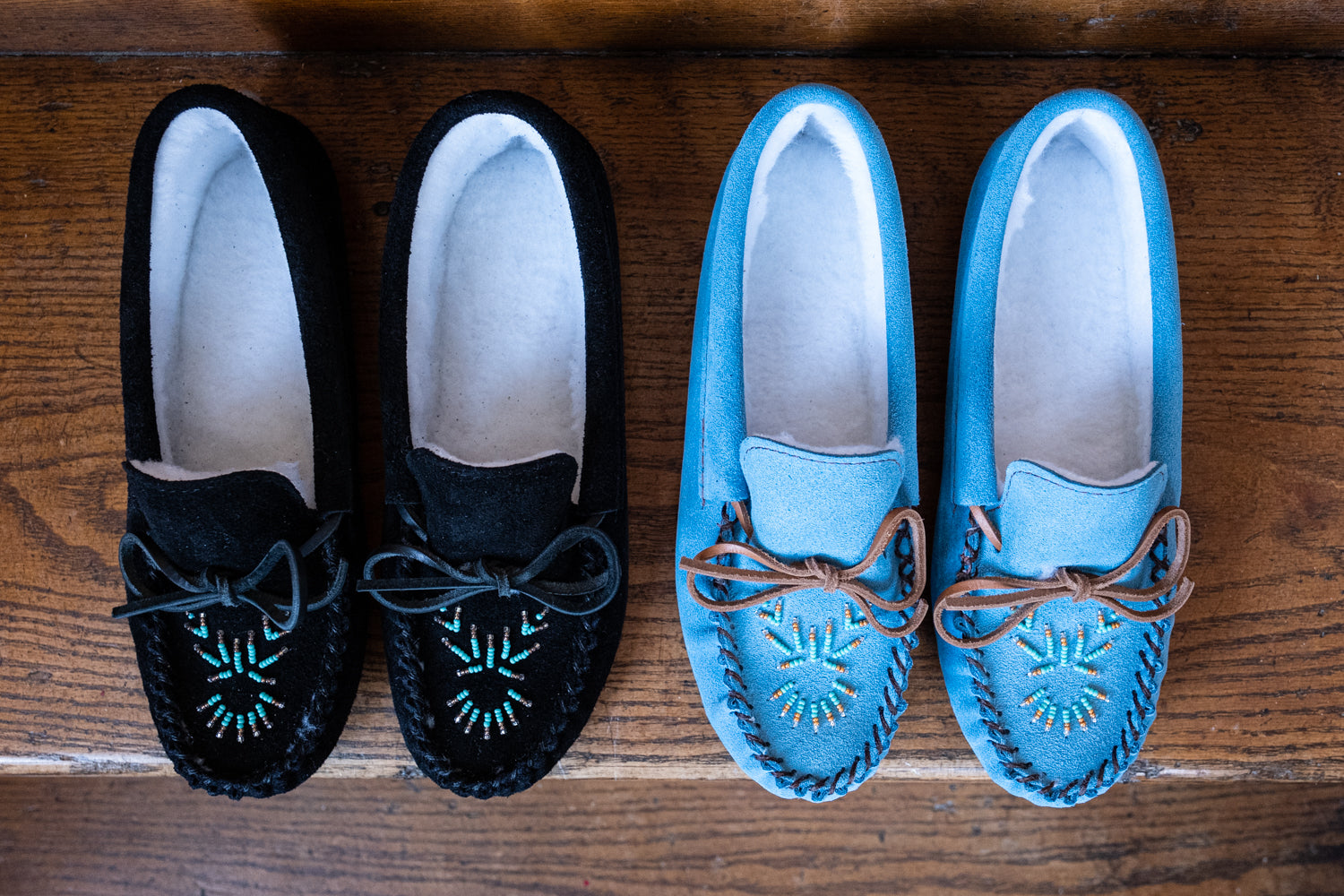 Women's Lined Beaded Suede Moccasins