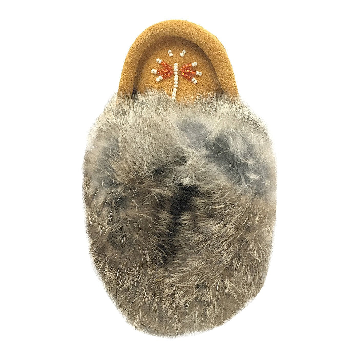 Children's Lined Rabbit Fur Indian Tan Beaded Moccasins