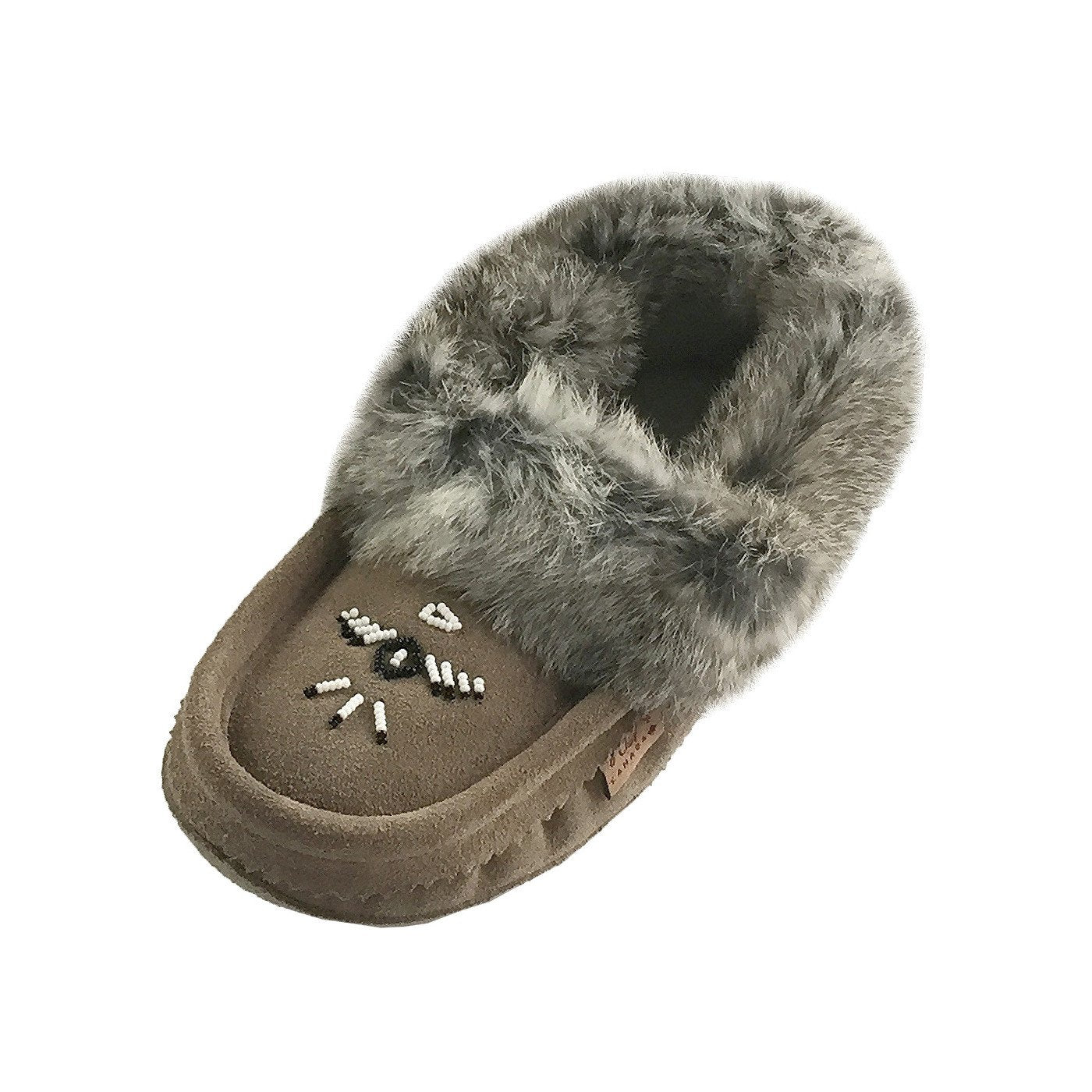 Women's Native American Style Rabbit Fur Trimmed Moccasin Slippers