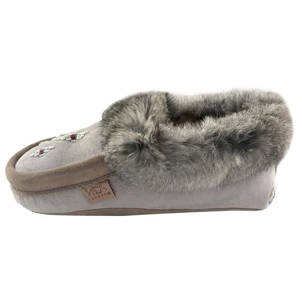 Women's Sheepskin Lined Rabbit Fur Moccasins