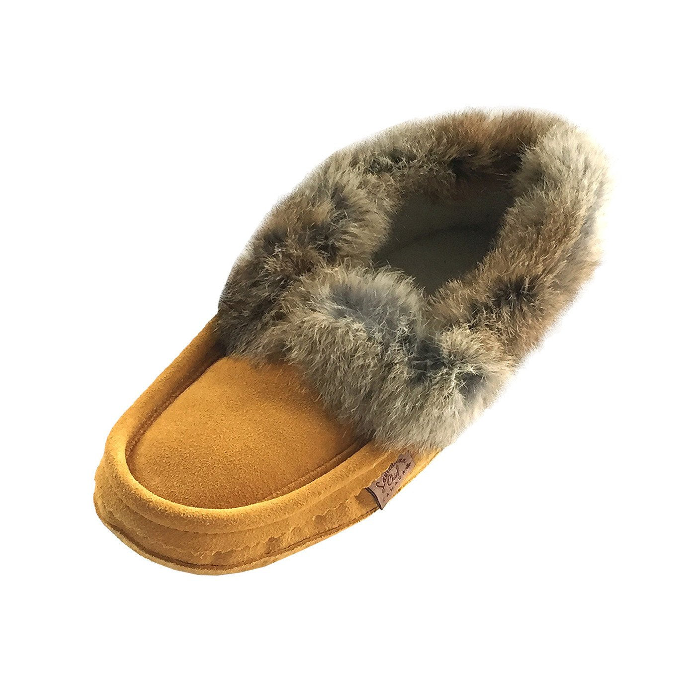 Men's Rabbit Fur Trim Moccasin Slippers Handmade from Genuine Suede