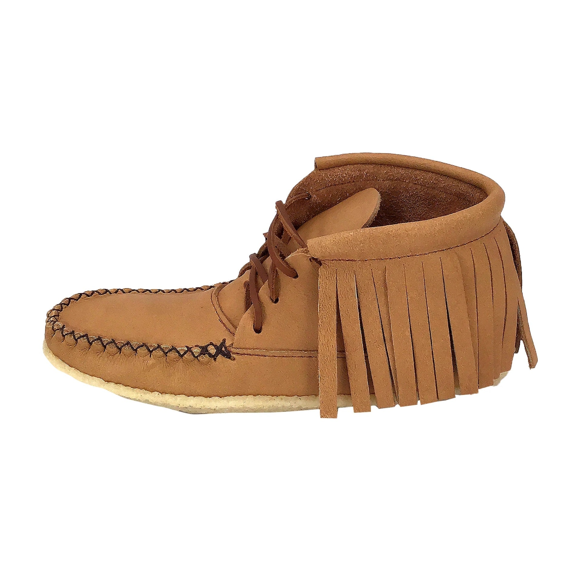 Women's Fringed Earthing Moccasin Boots with Copper Rivet Ankle Crepe Sole