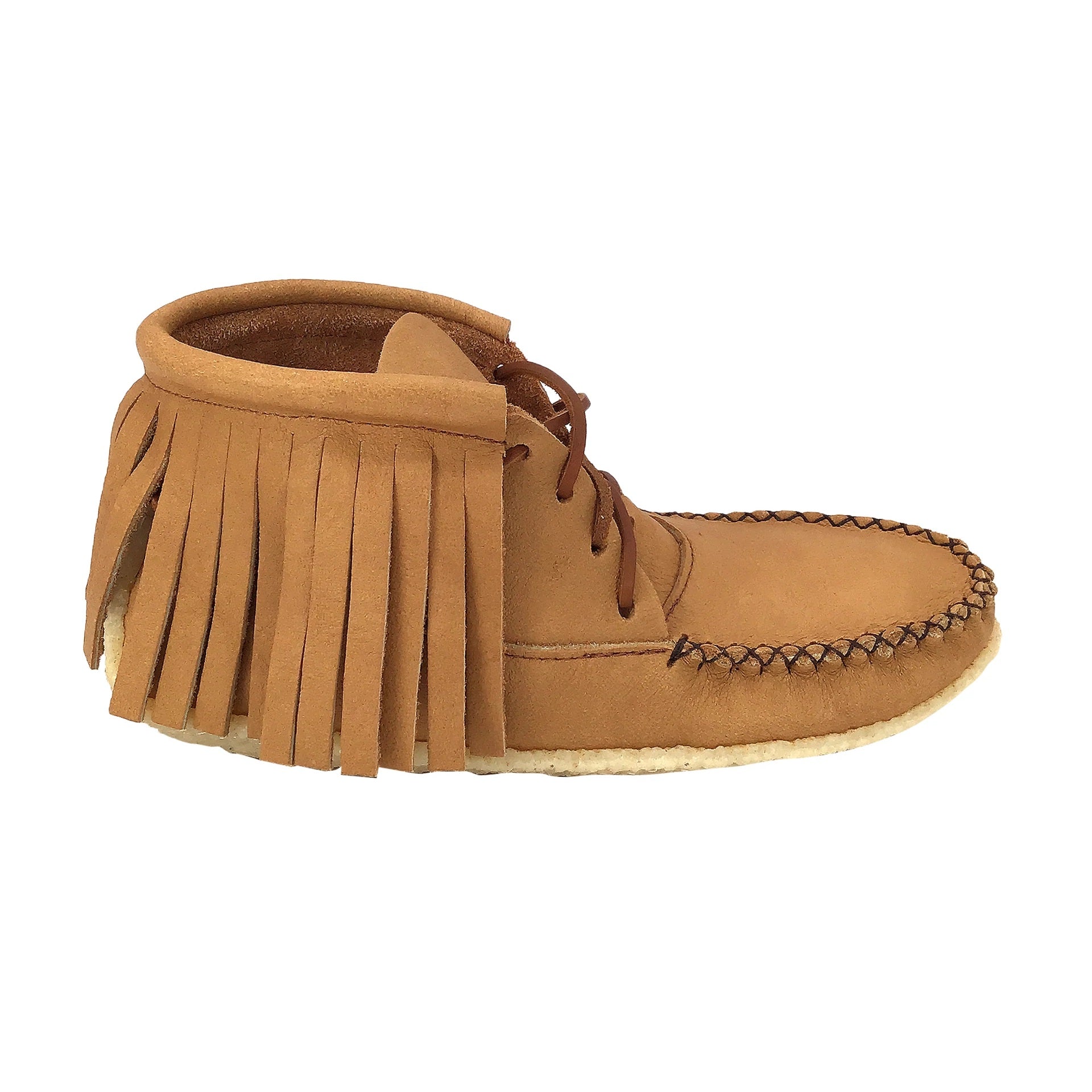 Women's Fringed Earthing Moccasin Boots with Copper Rivet Ankle Crepe Sole