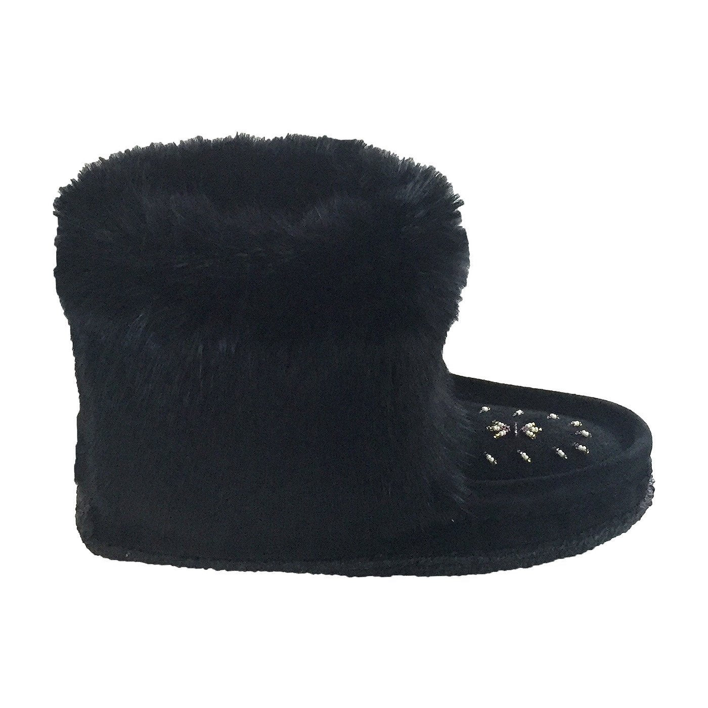 Women's Tsar 8" Black Rabbit Fur Moccasin Boots
