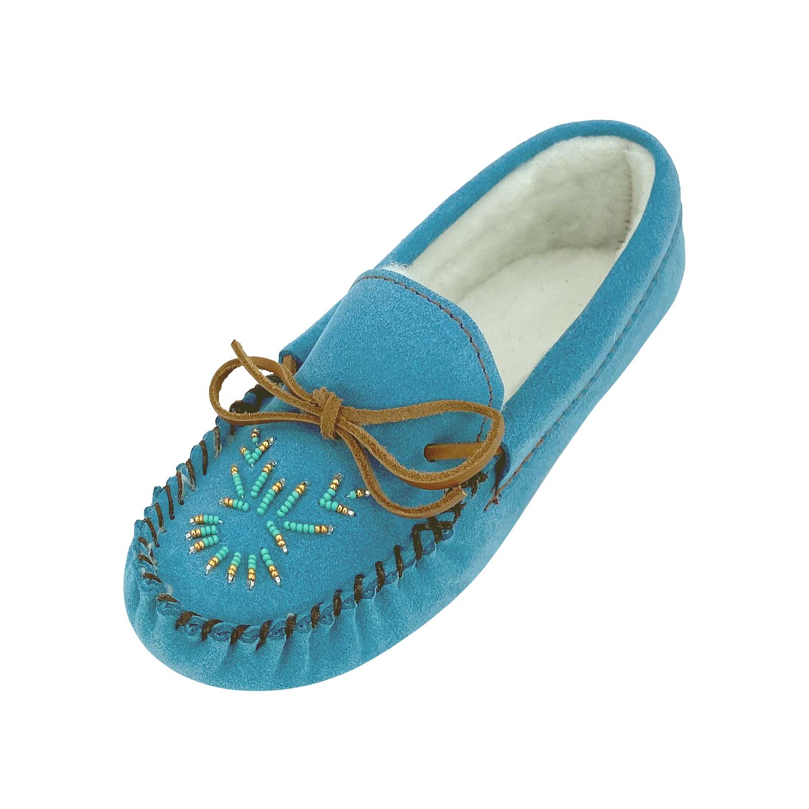Women's Genuine Leather Fleece Lined Beaded Moccasin Slippers