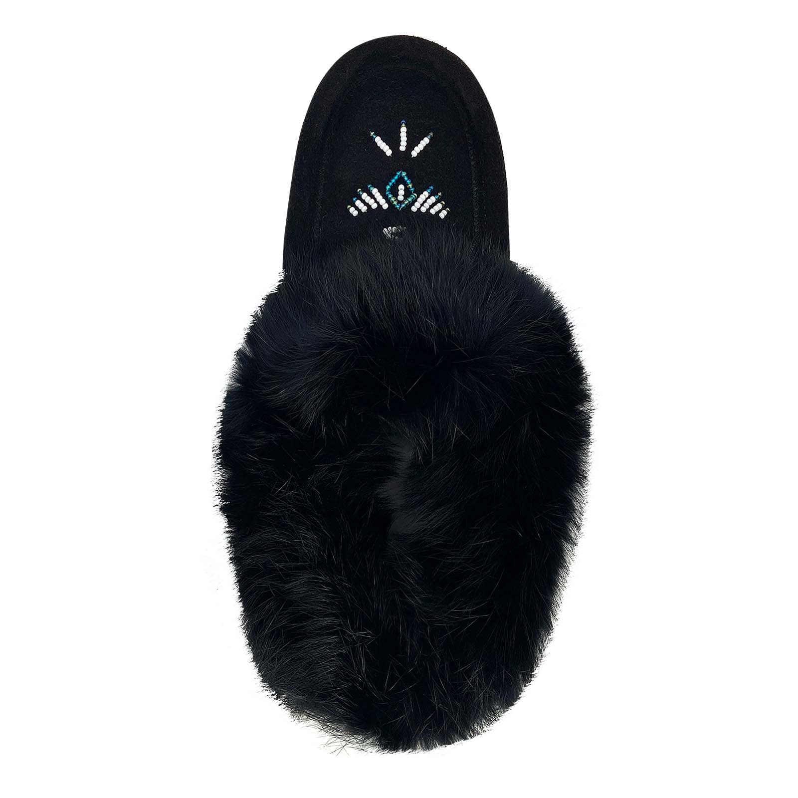 Women's CLEARANCE Black Rabbit Fur Moccasins