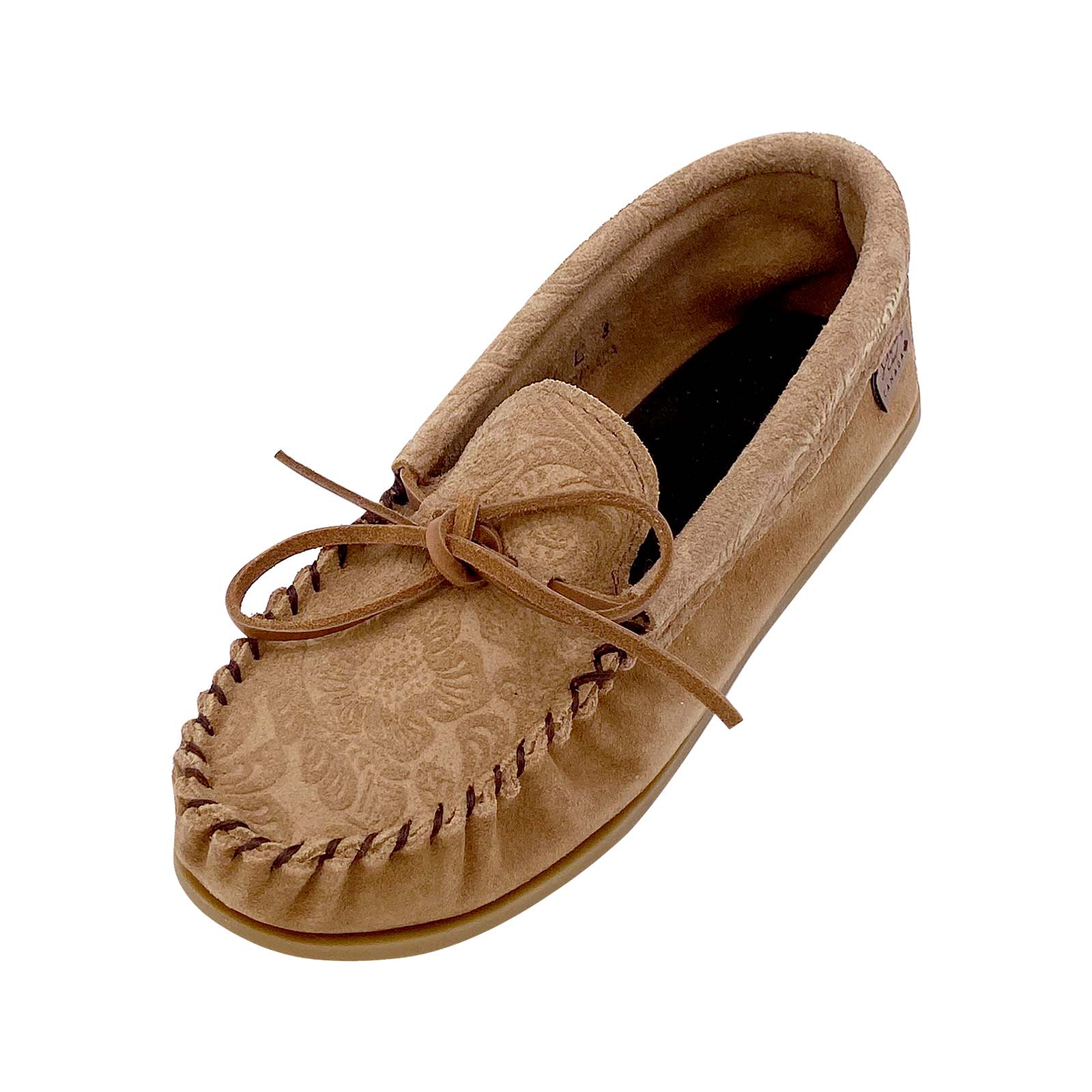 Women's Embossed Genuine Suede Leather Mocka Brown Moccasin Shoes