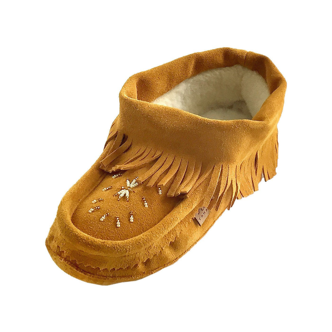 Women's Fleece Lined Beaded Moccasin Slippers with Stylish Fringe
