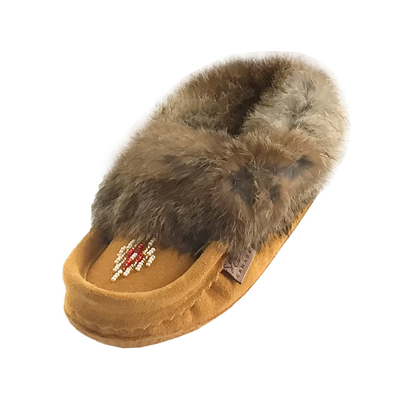 Children's Lined Rabbit Fur Indian Tan Beaded Moccasins