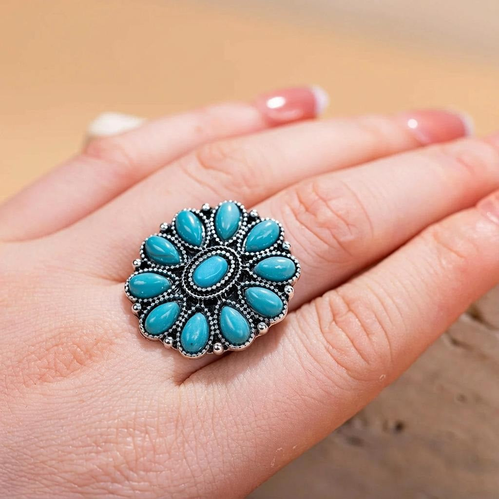 Bohemian Turquoise Concho Ring