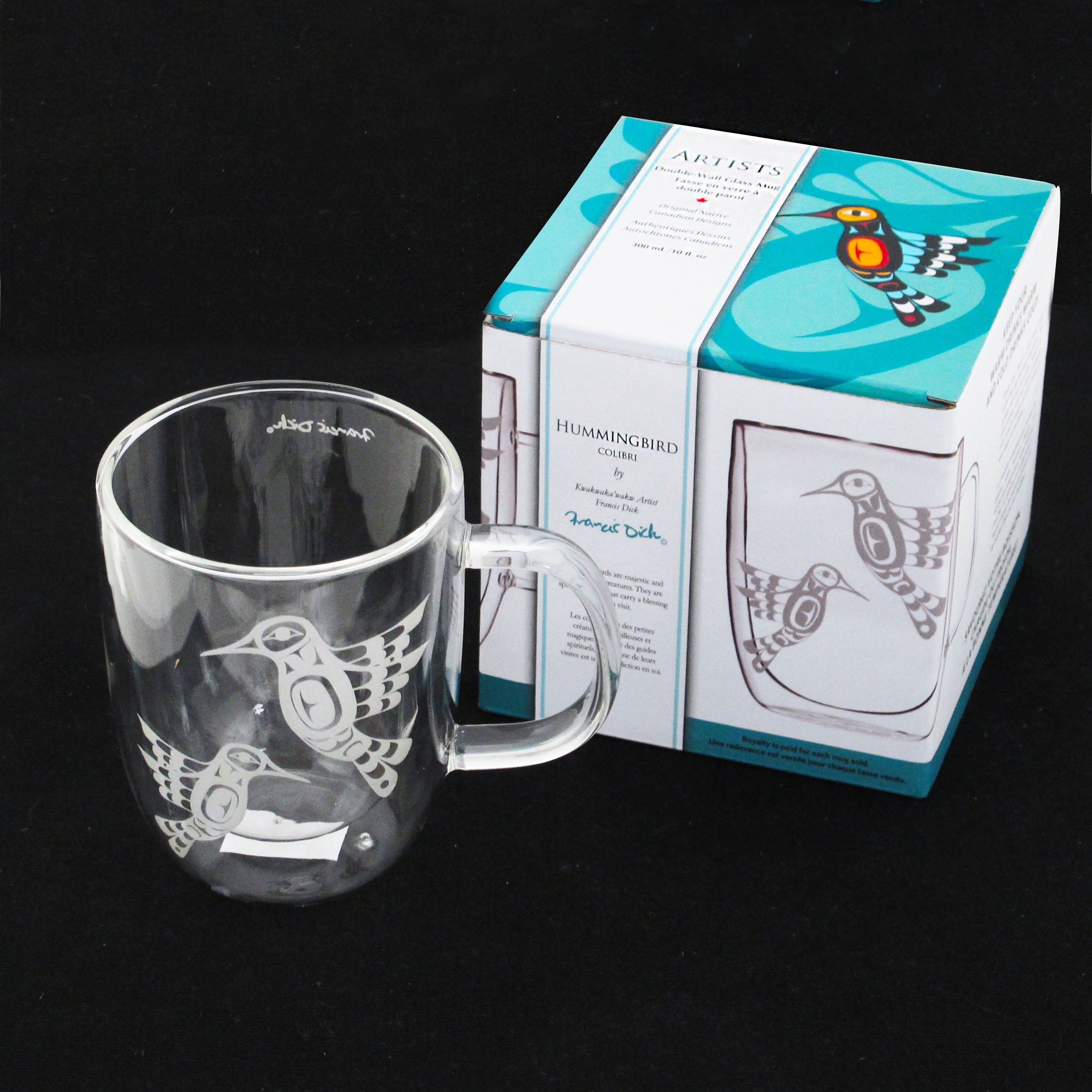 Native Canadian Art Double Wall Glass Mug
