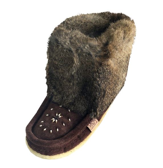 Women's Tsar 8" Black Rabbit Fur Moccasin Boots (Final Clearance)
