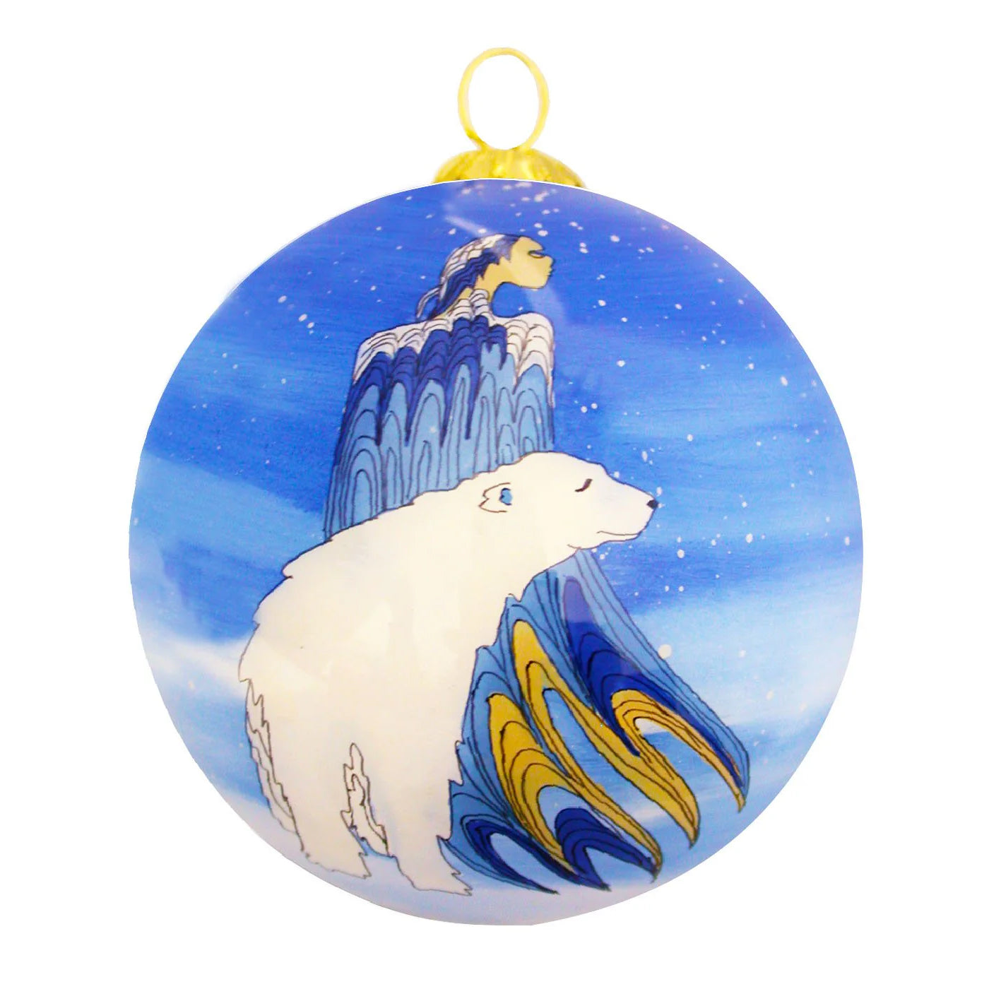 Native Sioux Artist Maxine Noel Mother Earth Blue Glass Ornament