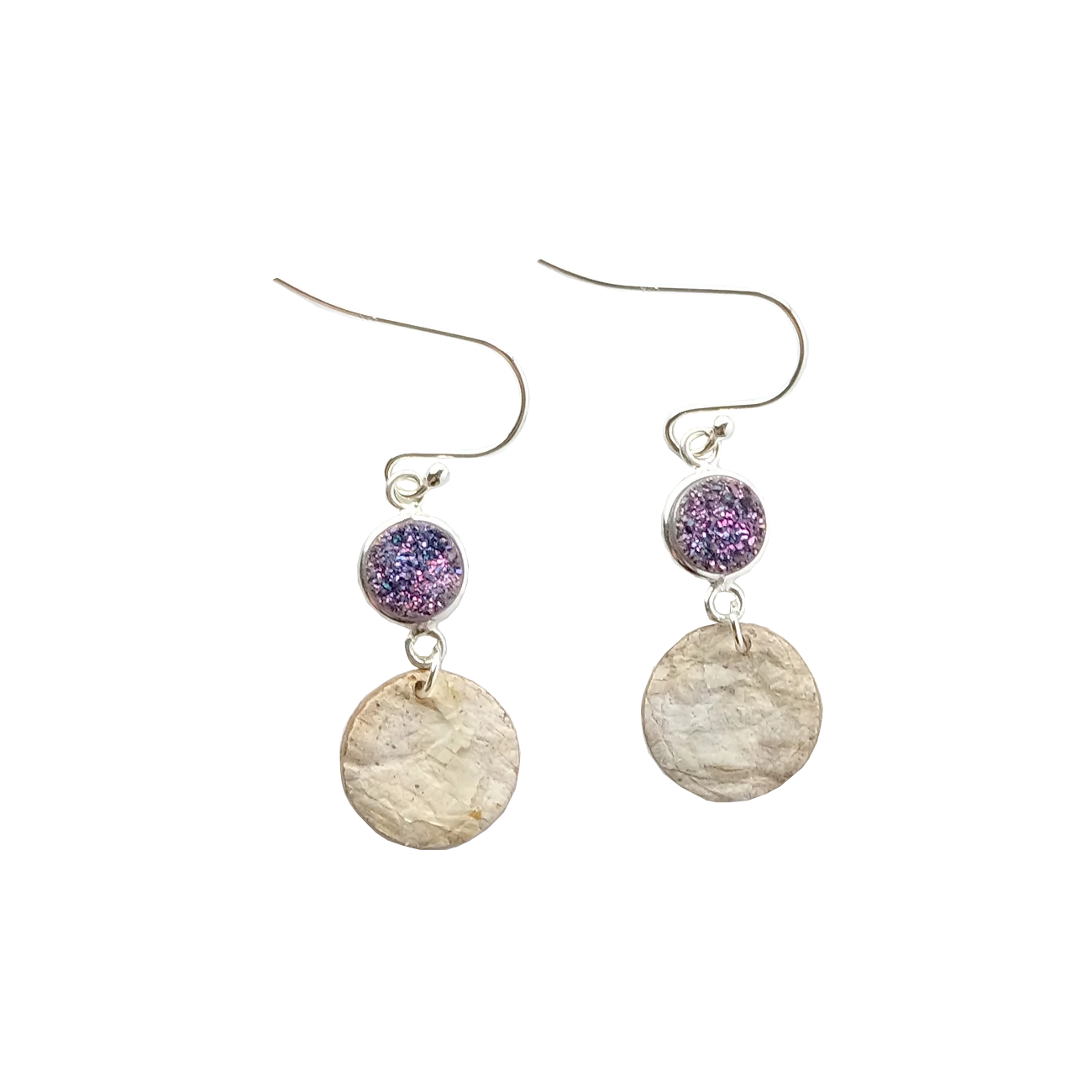 Purple Druzy Steorra Birch Bark Earrings
