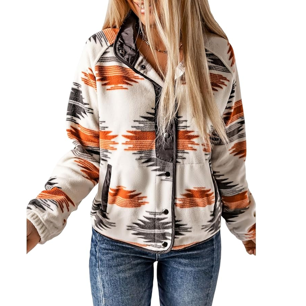 Women's Fleece Button Down Aztec Southwestern Style Jacket