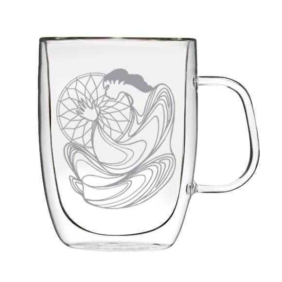 Native Canadian Art Double Wall Glass Mug