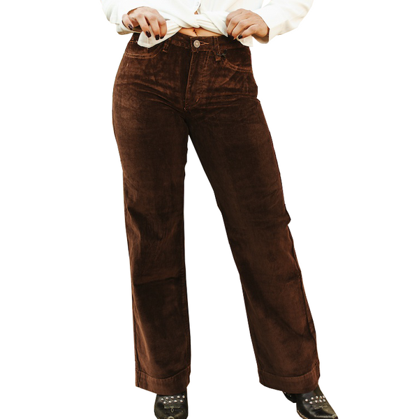 TimcInc.TPW PantsCorduroy DarkBrown サイズL Women's Brown Corduroy Mid Rise Trouser Stretch Jeans Lucky & Blessed
