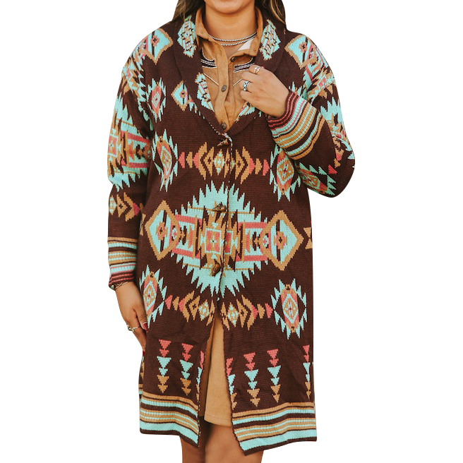 Women's Aztec Knitted Button Down Cardigan Sweater