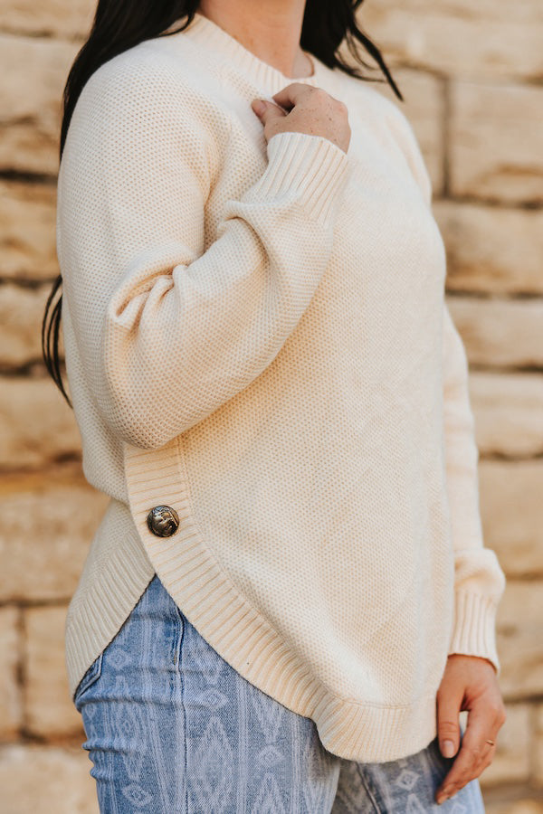 Women's Knitted Round Hem Side-Button Sweater