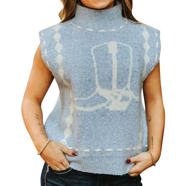 Knit Boots Stitched Sleeveless Sweater Vest