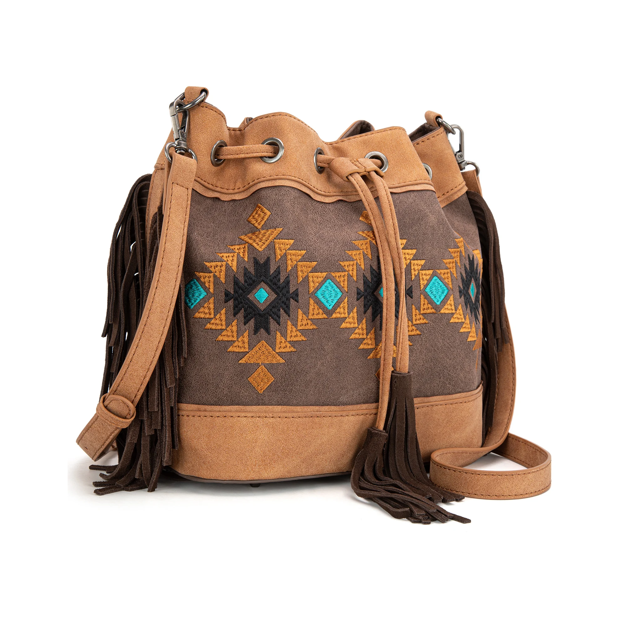 Embroidered Collection Drawstring Shoulder Bag Crossbody Purse
