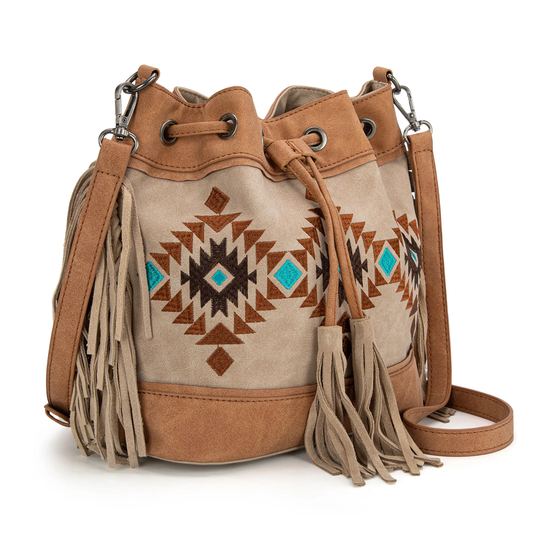 Embroidered Collection Drawstring Shoulder Bag Crossbody Purse