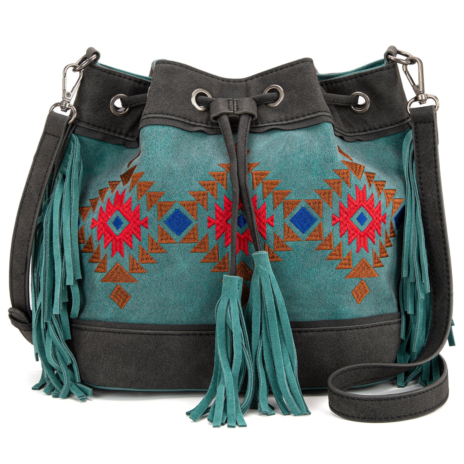 Embroidered Collection Drawstring Shoulder Bag Crossbody Purse