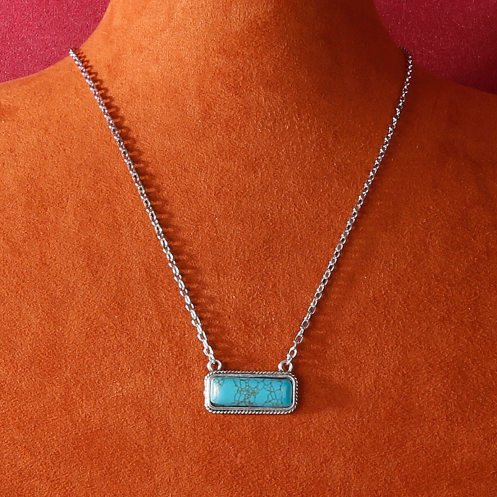 Turquoise Stone Pendant Silver Chain Necklace