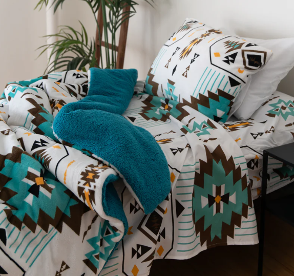 Indigenous Art Floral Sherpa Comforter Set