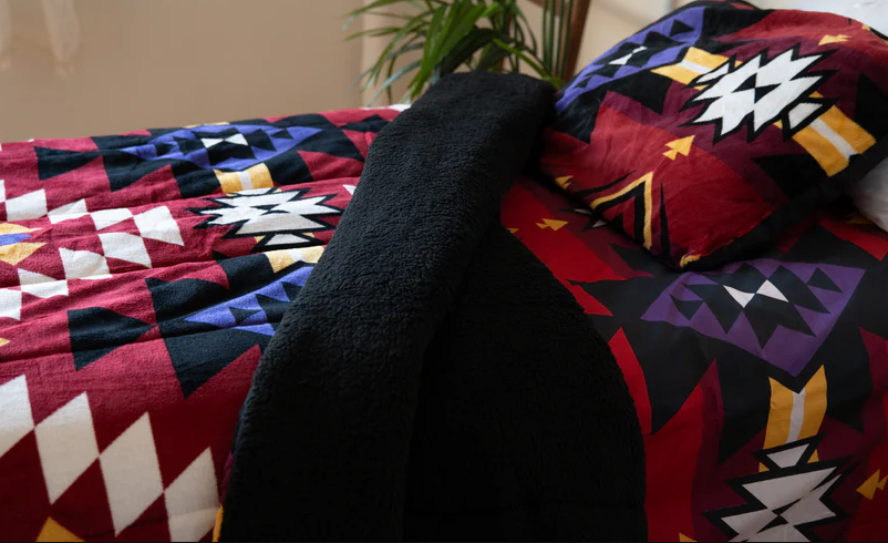 Indigenous Art Floral Sherpa Comforter Set