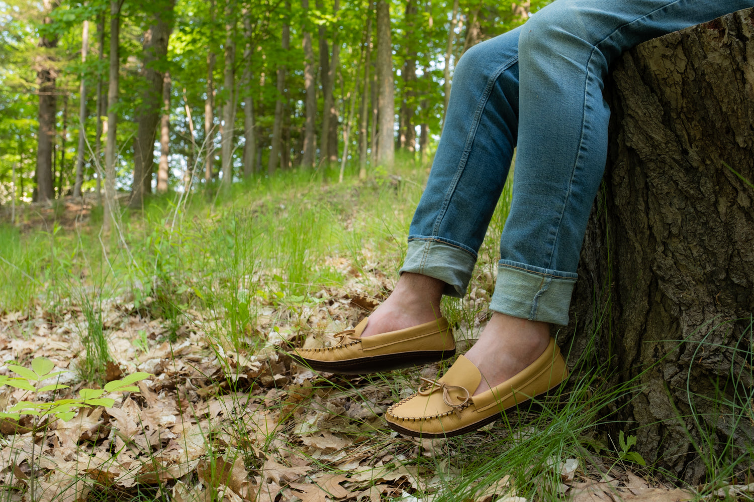 Men's Earthing Moccasins Moose Hide Leather