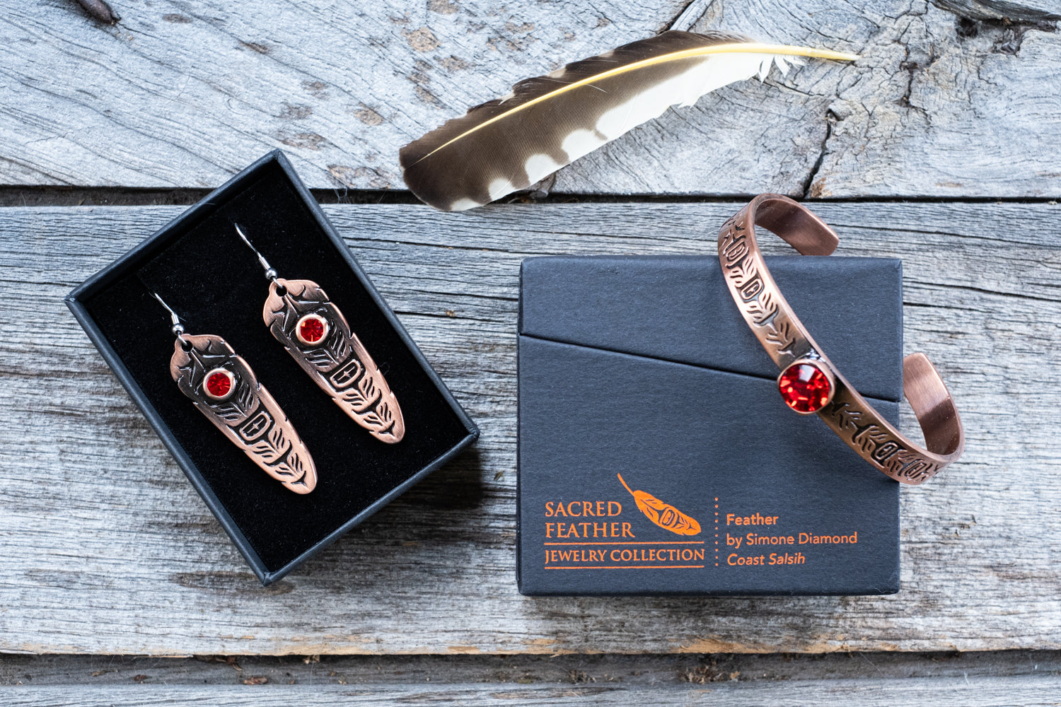 Indigenous Art Sacred Feather Copper Drop Earrings by Native Northwest