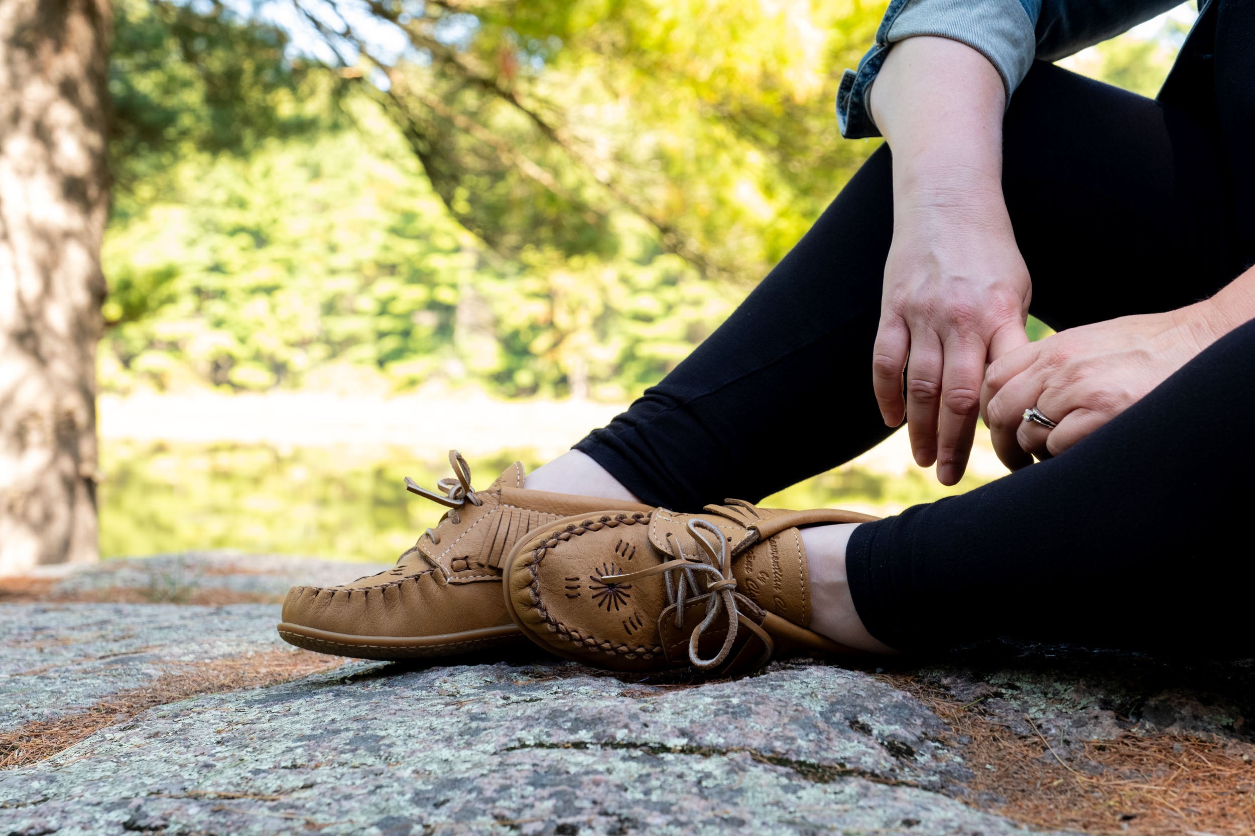 Women's Leather Fringed Ankle Moccasin Shoes by Laurentian Chief