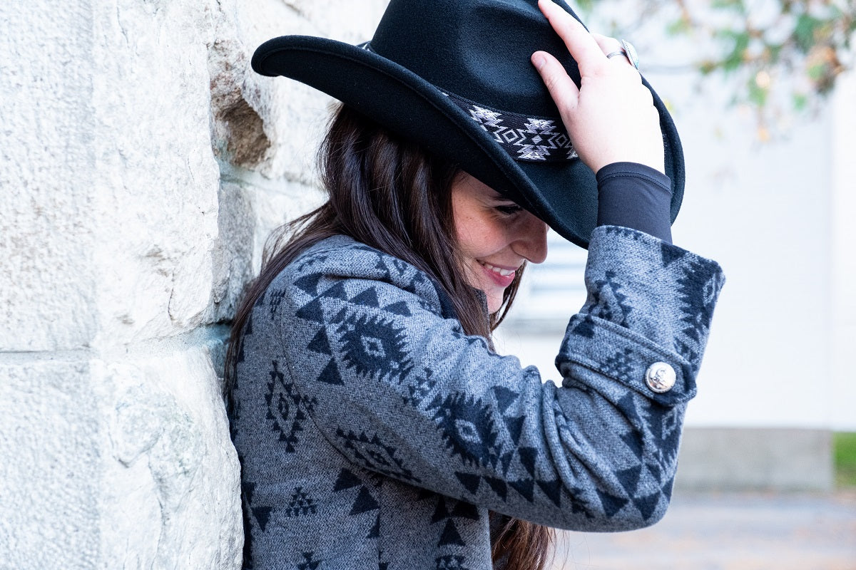 Women's Aztec Vegan Fabric Wide-Brim Cowboy Hat CC Beanie