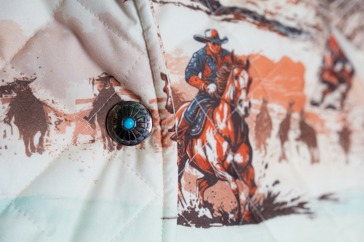 Women's Horse Printed Long Quilted Coat