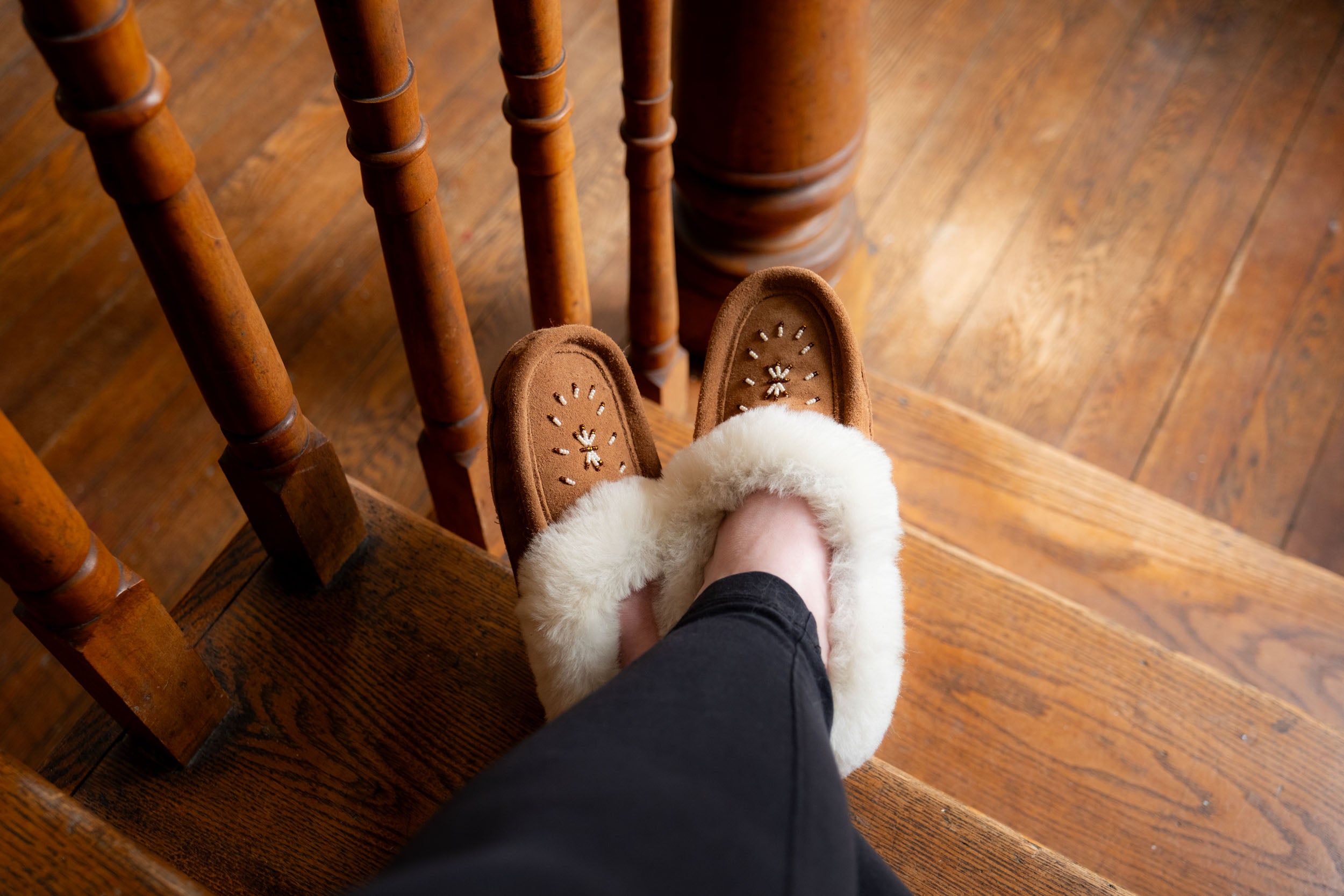 Women's Beaded Fleece Lined Moccasins