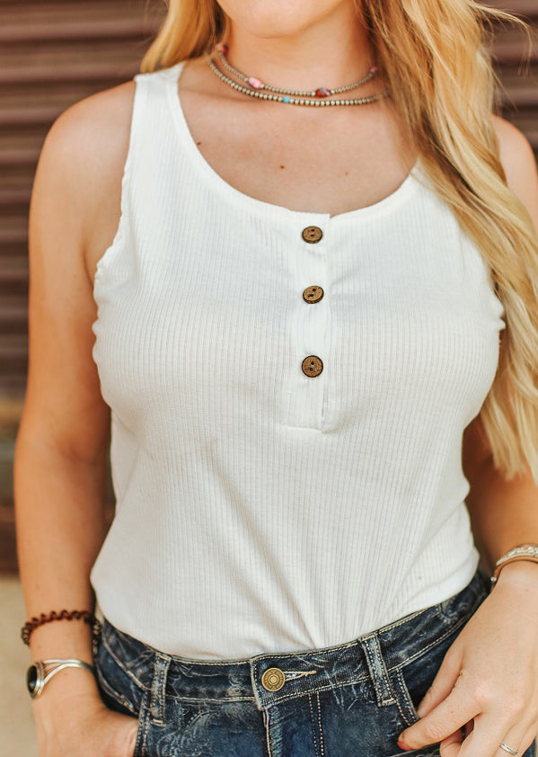 Women's Basic Ribbed Button Up Tank Top