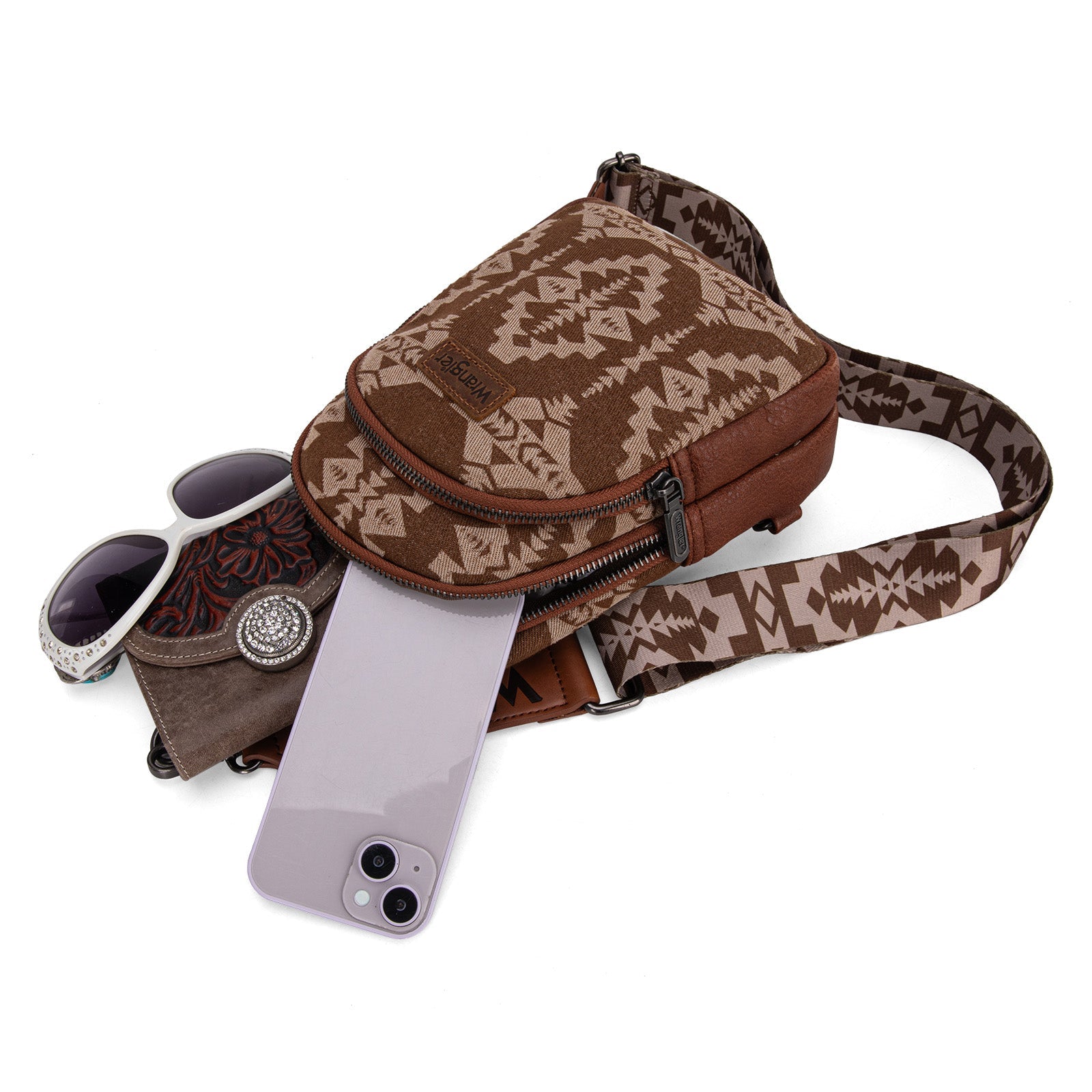 Southwestern Print Small Canvas Sling Chest Bag
