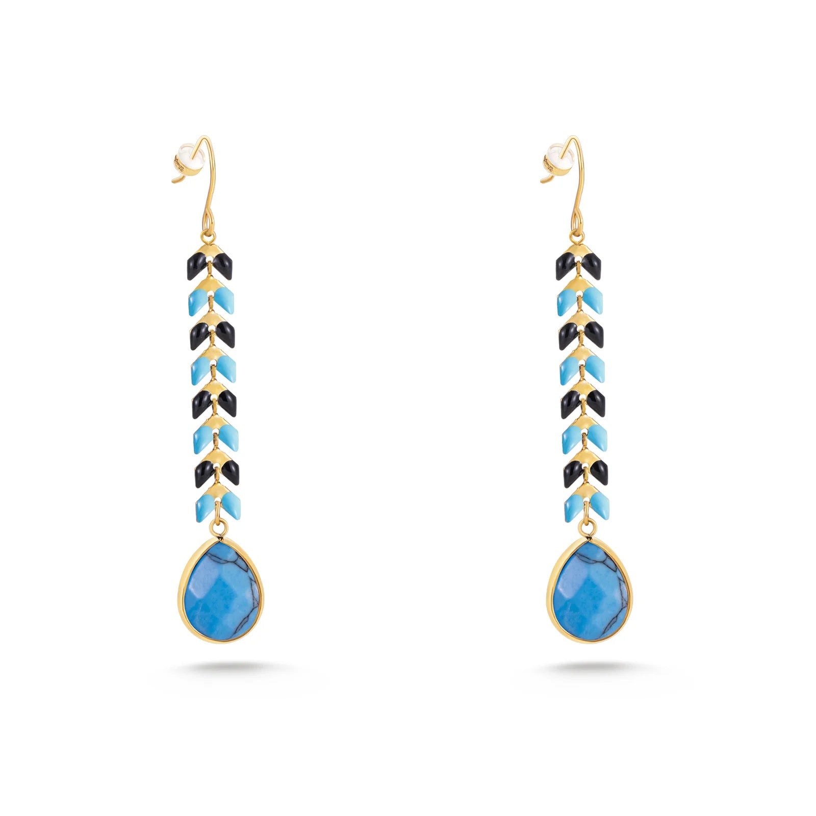 Natural Stone Tear Drop Statement Earring 14K Gold