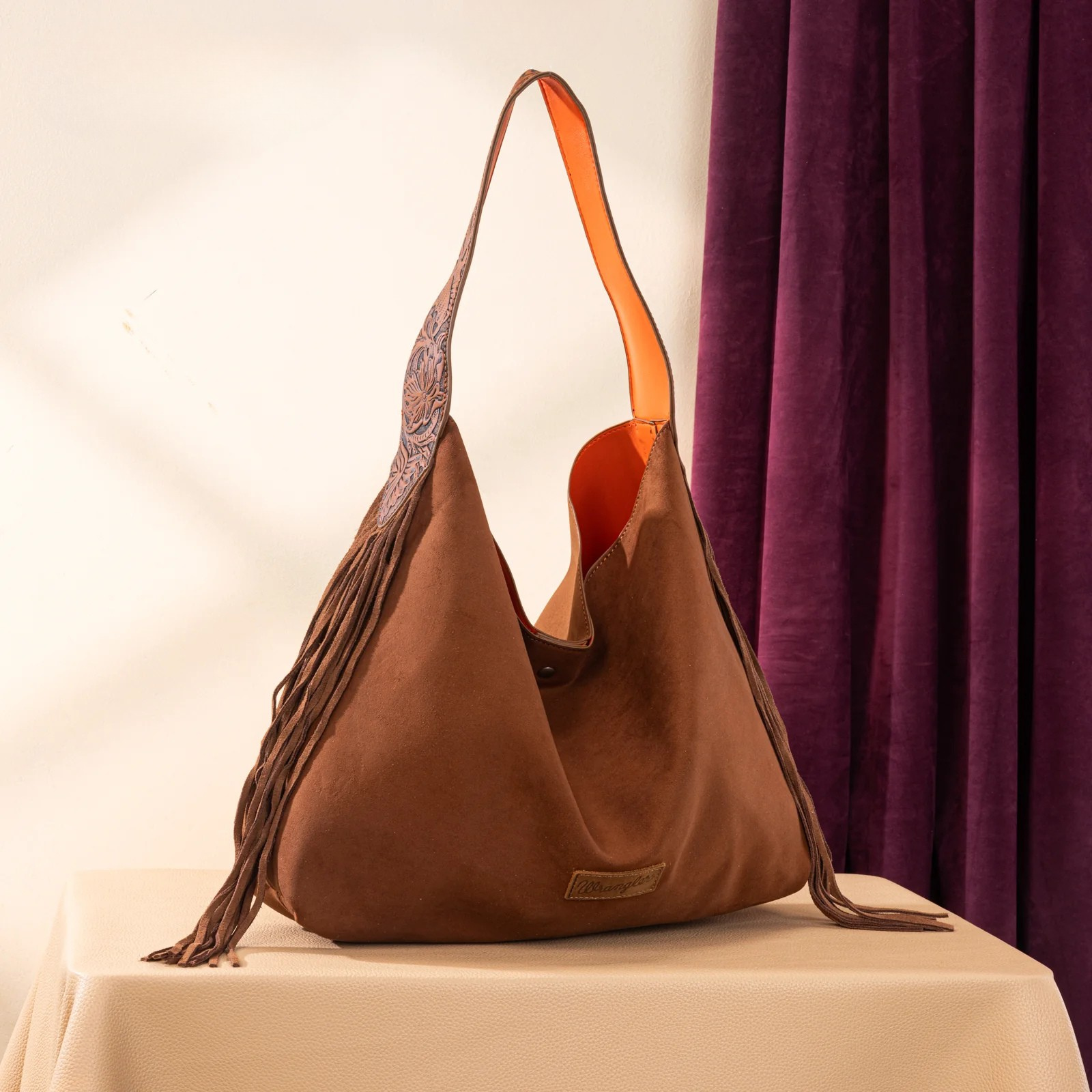 Fringe Floral Tooled Hobo Bag