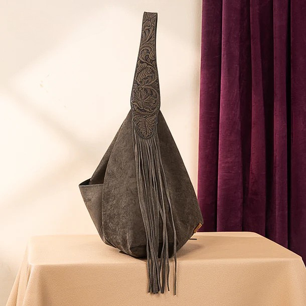 Fringe Floral Tooled Hobo Bag