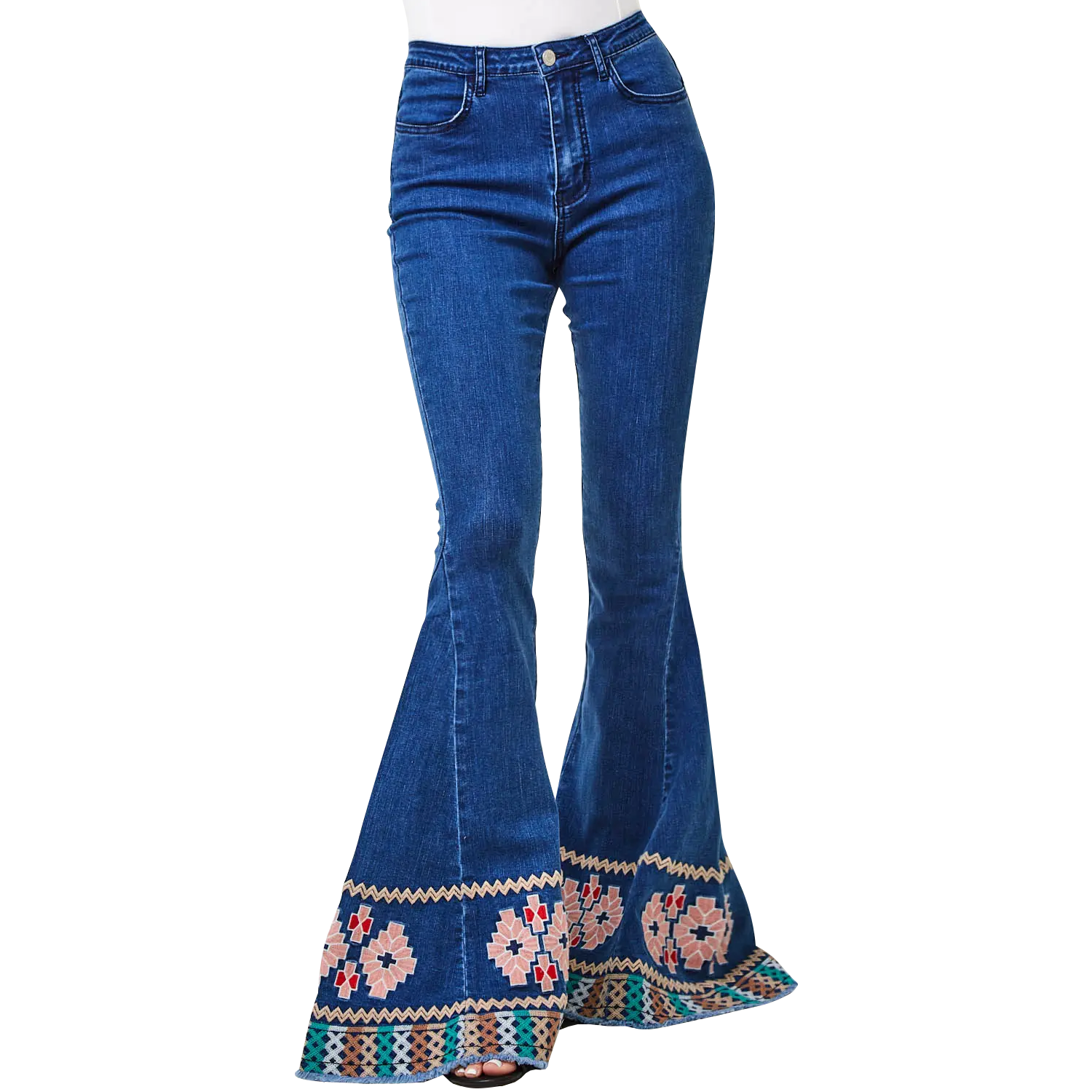 Women's Embroidered Boho Bell Bottom Jeans